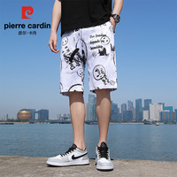 皮尔卡丹(pierre cardin)美式复古涂鸦印花短裤男士夏季潮流宽松百搭直筒休闲五分裤子男 k30-白色 XL