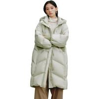 艾莱依（ERAL）羽绒服女士温暖连帽长款羽绒服女设计感旷野美拉德风 豆奶绿 M 160【120-140斤】