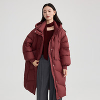 艾莱依（ERAL）羽绒服女士温暖连帽长款羽绒服女设计感旷野美拉德风 松露红 L 165【140-155斤】