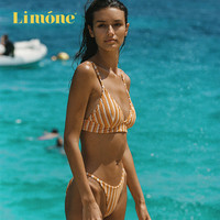 Limone分体泳衣女性感海岛比基尼红色沙滩欧美热辣泳装海边度假风