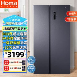 奥马 Homa 603升冰箱双开门对开门两门家用电冰箱一级能效风冷无霜双变频除菌净味BCD-603WKH/B星岩灰