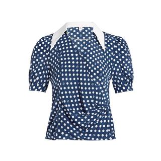 【真丝】夏季桑蚕丝时尚气质波点衬衫女真丝短袖衬衣