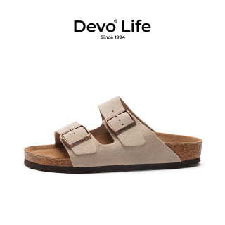 的沃 Devo 軟木拖鞋男女同款一字休閑學生時尚舒適日系涼拖潮2618