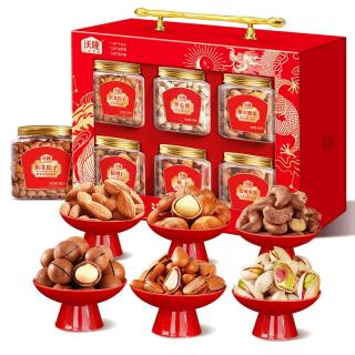 年货大集：沃隆 沃福金礼高端纯坚果礼盒 6罐装 1480g（买一送一）