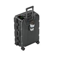 海澜之家(HLA)行李箱男女铝框拉杆箱旅行密码托运皮箱 曜石黑26英寸 曜石黑【三角包角+多功能杯架】 26英寸-适合7-10天中长途旅行