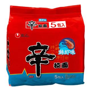 PLUS会员：农心 鲜虾口味辛拉面方便面 袋面五连包 120g*5包夜宵泡面速食