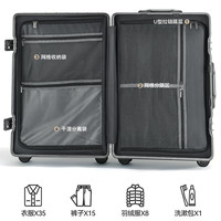 七匹狼行李箱结实耐用铝框拉杆箱女旅行箱男生20寸登机箱男 白色铝框 22寸托运-全PC箱体-低分贝静音轮