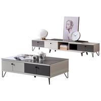 QuanU 全友 120797A 现代北欧茶几+电视柜 灰白 岩板款