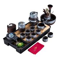 正扬 茶具套装 紫砂冰梅自动+密胺流水黑+杯垫夏荷茶巾 10件套