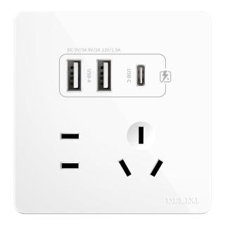 移动端、京东百亿补贴：德力西 CD821系列 HAE86ZS2UC 双USB+Type-c五孔插座 瓷感白