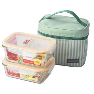 LOCK&LOCK 耐热玻璃保鲜盒微波炉饭盒上班学生便当盒分隔餐盒配便当包两件套