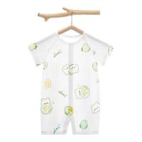 爱贝迪拉短袖夏装连体衣婴儿衣服夏季薄款新生婴幼儿睡衣外出男女宝宝空调 青桔小熊（无骨小凉衣） 80cm