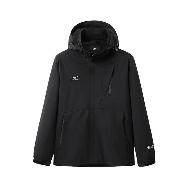 美津浓 户外休闲夹克男士防风连帽梭织外套 黑色 2XL
