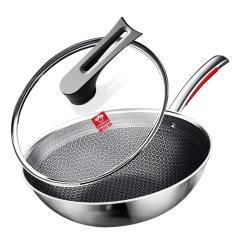 康巴赫 不粘锅316L不锈钢炒菜锅32cm 通用带盖