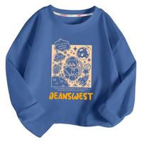 JEANSWEST 真维斯 儿童t恤长袖薄款中大童纯棉打底衫男孩室内外休闲宽松上衣机甲风 牛仔蓝 J星际熊 140cm
