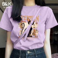 班尼路 S&K纯棉短袖T恤女2025年夏季女装时尚可爱黑色埃及小猫上衣 粉#Z埃及小黑猫 S