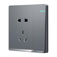 国际电工开关插座面板灰色家用86型墙壁暗装双控五孔带开关USB电源5孔 一开单控带五孔