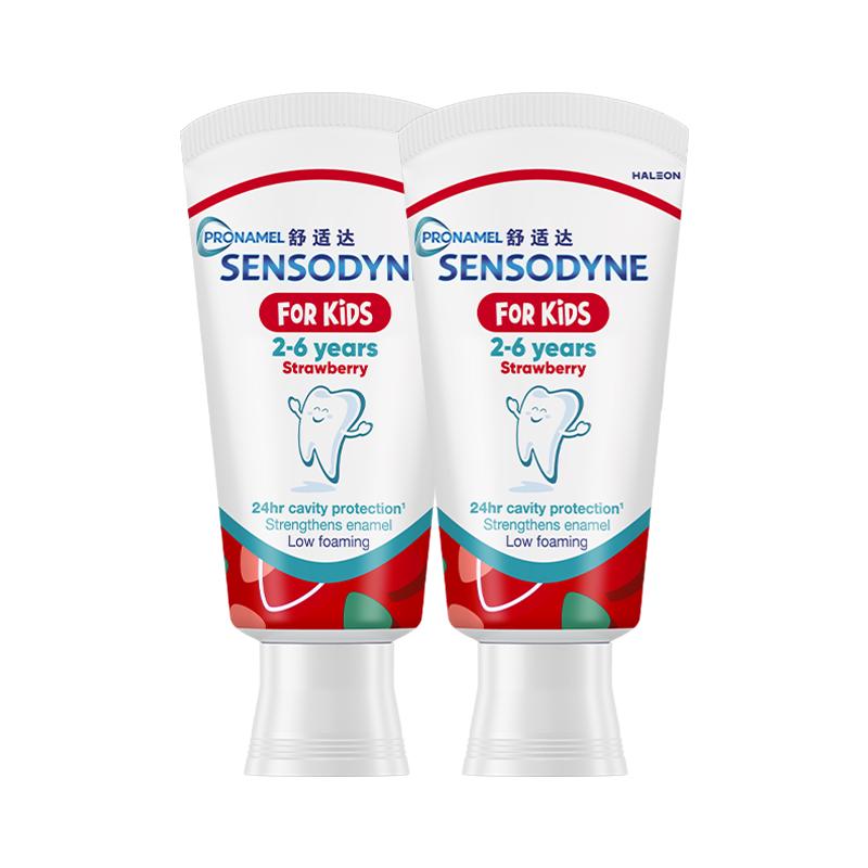 SENSODYNE舒适达护釉健婴童乳牙期特护牙膏2-6岁1分钟也能防蛀24小时草莓味 护釉健儿童牙膏草莓65g*2（2-6岁）