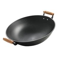 美菱 MELING（MeiLing）家用双耳大铁锅陆川手工锻打防烫无涂层炒锅熟铁锅圆底燃气炉42cm 【陆川真不锈】42CM带盖|4-9人