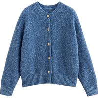 初语圈圈纱夹花毛衣女小香风复古花纱针织开衫外套上衣 天空蓝 常规 S