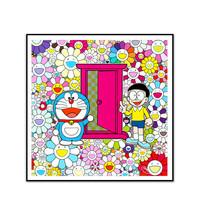 三为 SUNWAYART） 村上隆 潮流艺术 花田中的任意门 客厅装饰画 沙发背景墙挂画 铝合金黑框 66*66cm