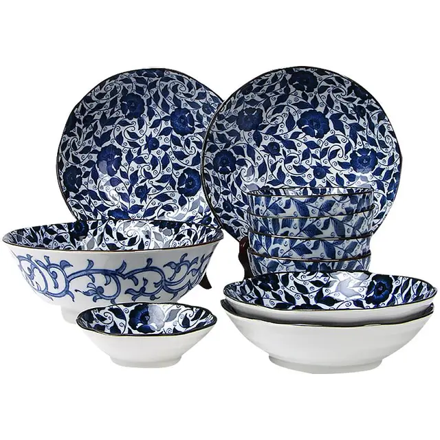 TOKI MINOYAKI 美浓烧 古染唐草系列 菊华 陶瓷餐具套装 6件套