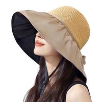 FitonTon遮阳帽子女全顶防晒帽黑胶防紫外线太阳帽夏加宽帽檐户外百搭草帽 全顶卡其色
