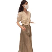 卡吉蘭娜 新款连衣裙2023夏季女装收腰显瘦纱裙法式温柔风气质套装裙子夏天