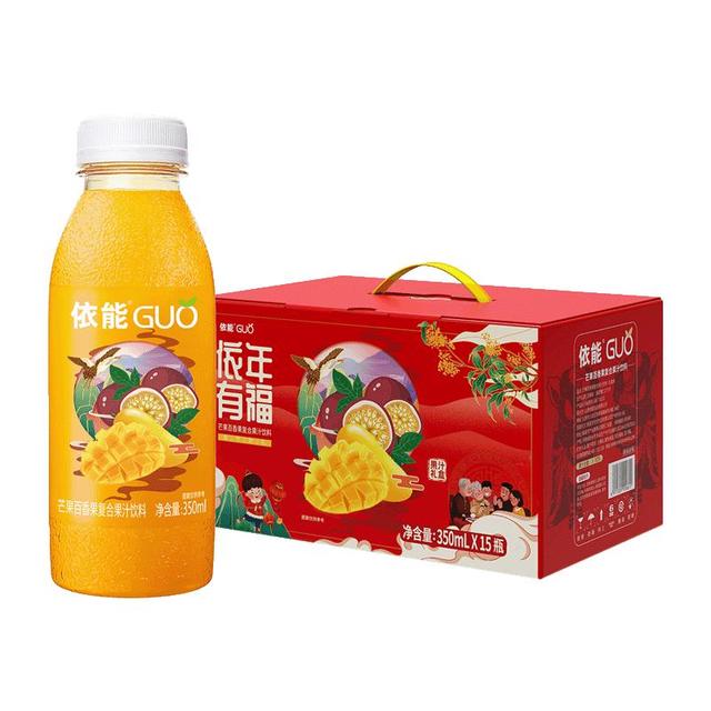 PLUS会员：依能 芒果百香果复合果汁 350ml*15瓶 礼盒装