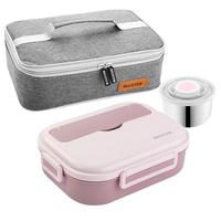 美厨（maxcook）304不锈钢饭盒 微波炉饭盒5格保温饭盒配餐具袋子 MCFT5708 304樱花粉5格 配餐具袋子