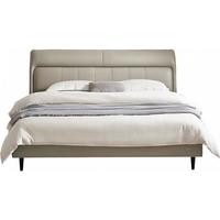 全友家居现代简约真皮床1.8米主卧室头层牛皮高脚软包双人大床116080 浅米灰|1.5m床B