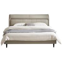 全友家居现代简约真皮床1.8米主卧室头层牛皮高脚软包双人大床116080 奶油米白|1.8m床 米色|1.8m床