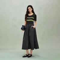 系列OCH.春装 条纹撞色伞裙假两件羊毛毛织连衣裙
