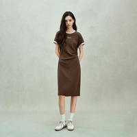 系列OCH.夏装 刺绣撞色收腰休闲抽褶插肩连衣裙女