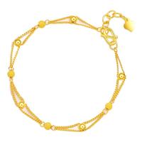 周六福 ZHOU LIU FU双层圆珠黄金手链女足金999手链计价AB073447  约4.42g 15+2cm 