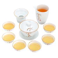 GOLD AND JADES 金镶玉 节节高 盖碗茶具套装 9件套 白色