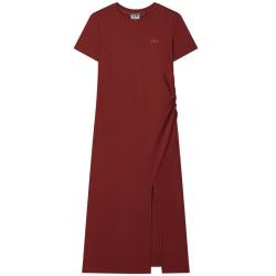 FILA 女装连衣裙女士时尚休闲百搭开叉显瘦修身圆领针织短袖连衣裙