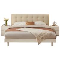全友家居 皮艺床简约奶油风软包1.5x2米主卧室双人床实木脚婚床600707 科技皮|皮床单床