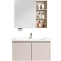 浪鲸（SSWW）卫浴现代简约铝合金浴室柜洗脸盆柜 一体盆防水防潮不含龙头配件 【美妆镜柜+一体陶瓷盆】60cm 【美妆镜柜+一体陶瓷盆】 60cm