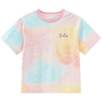 迪士尼（DISNEY）童装儿童女童棉质短袖T恤吸湿排汗亲肤软上衣24夏DB421BE21彩130 多彩暗纹草莓熊-女