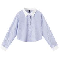 森马（Semir）长袖衬衫女短款小个子显高气质24春季宽松上衣简约 蓝色调00388 170/92A/XL