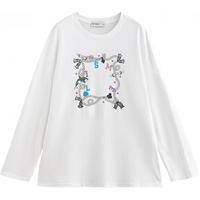 初语印花长袖T恤女2025年米白色百搭休闲圆领打底衫纯棉上衣 米白色 XL