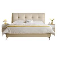 全友家居 头层牛皮真皮床奶油风软包床头主卧室床1.8米双人大床116082 牛皮|软床A+床头柜*2