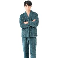 惠寻 男士珊瑚绒家居服套装 6930789327385 墨绿 XXXL