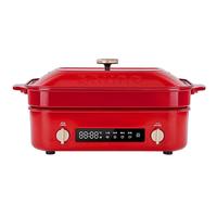 BRUNO二代多功能锅 家用鸳鸯电火锅蒸煮炒一体机 料理锅 家用烤肉锅 5L【条纹标配+鸳鸯锅】红