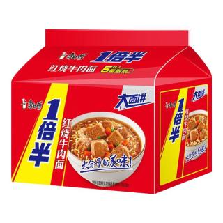 康师傅 方便面一倍半红烧牛肉面5连包香辣泡面速食  一倍半-红烧牛肉面