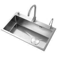 志高蜂窝304不锈钢水槽大单槽 厨房洗菜盆一体盆单槽 洗菜池洗碗槽 活动款C配三出水抽拉龙头 304不锈钢-68*45CM【家用优选】