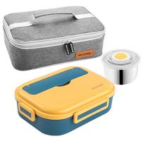 美厨（maxcook）304不锈钢饭盒 微波炉饭盒4格保温饭盒配餐具袋子 MCFT5654 304钢深蓝色4格 配餐具袋子