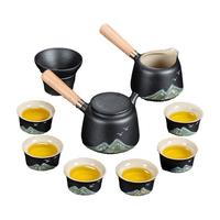 正扬 茶具套装 黑陶侧远山+6杯 10件套