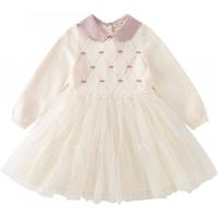 戴维贝拉(DAVE&BELLA)女童连衣裙中大童网纱裙洋气儿童公主裙女孩衣服秋装大童裙子 霜白 130cm(身高120-130cm)